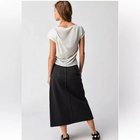 NWOT We The Free × Free People Madison Denim Midi Skirt In Black Size 25