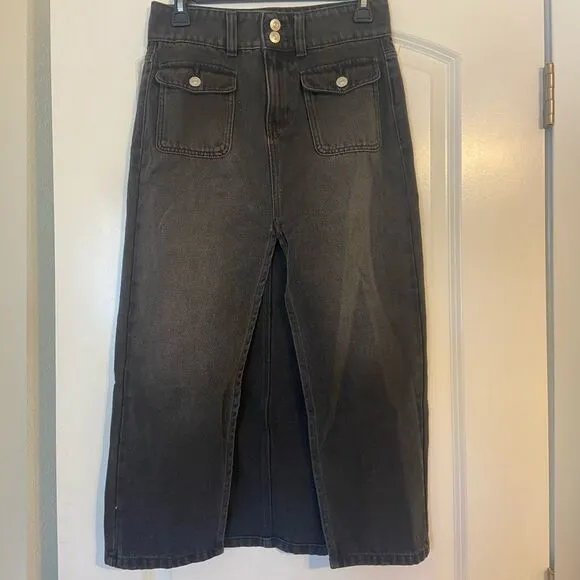NWOT We The Free × Free People Madison Denim Midi Skirt In Black Size 25
