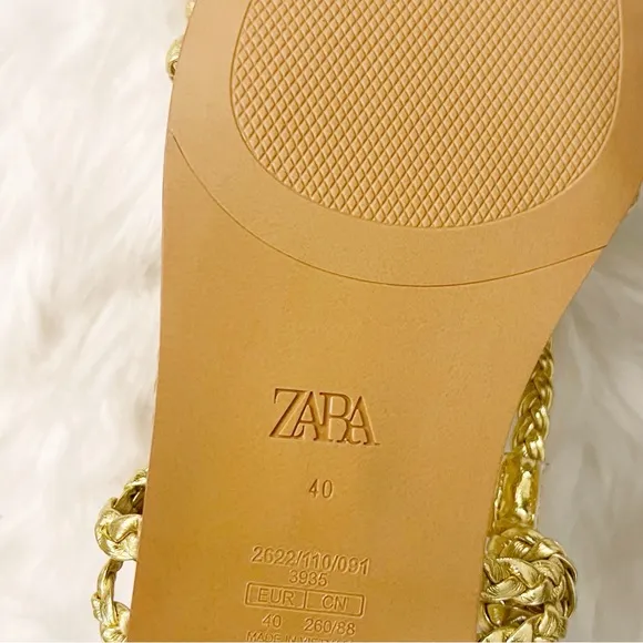 NWOT ZARA Woven Gold Slingback Sandals