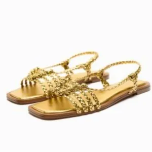 NWOT ZARA Woven Gold Slingback Sandals