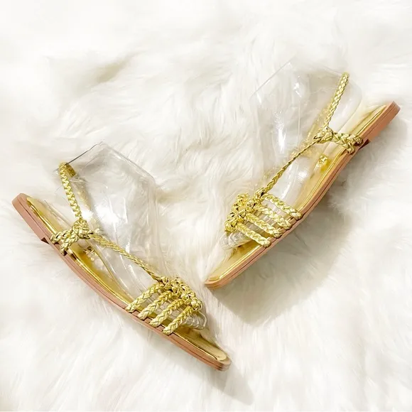 NWOT ZARA Woven Gold Slingback Sandals