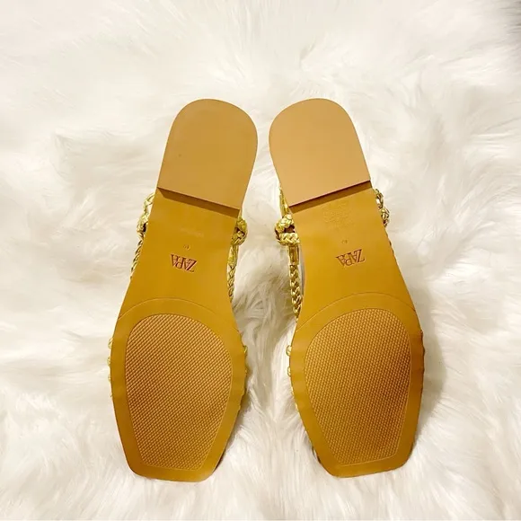 NWOT ZARA Woven Gold Slingback Sandals