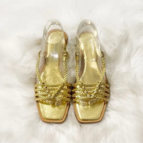 NWOT ZARA Woven Gold Slingback Sandals