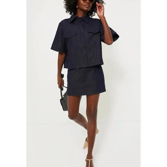 NWT $128 Tuckernuck Taryn Navy Blue Stretch Denim Mini Skirt Chic Size Xsmall