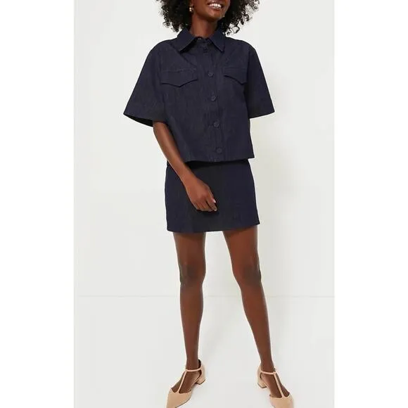 NWT $128 Tuckernuck Taryn Navy Blue Stretch Denim Mini Skirt Chic Size Xsmall