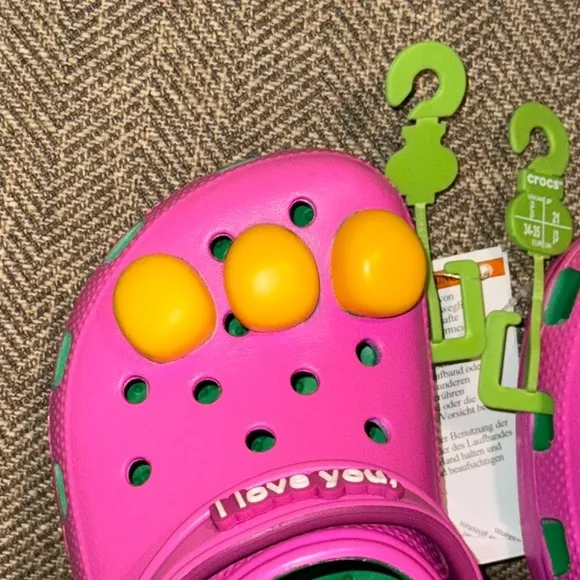NWT Barney Crocs Classic Mattel Kids Purple and Green Clogs Shoes Size 3