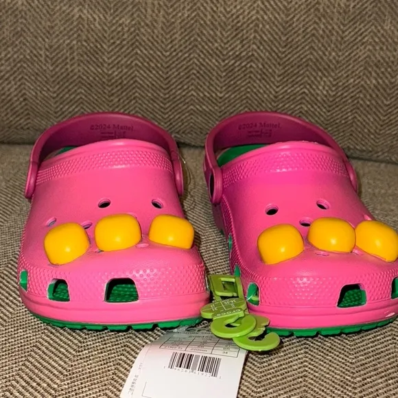 NWT Barney Crocs Classic Mattel Kids Purple and Green Clogs Shoes Size 3