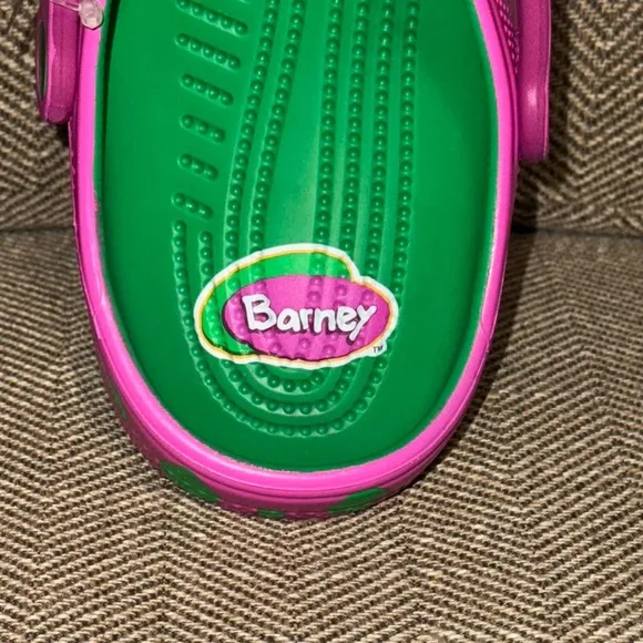 NWT Barney Crocs Classic Mattel Kids Purple and Green Clogs Shoes Size 3