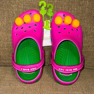 NWT Barney Crocs Classic Mattel Kids Purple and Green Clogs Shoes Size 3