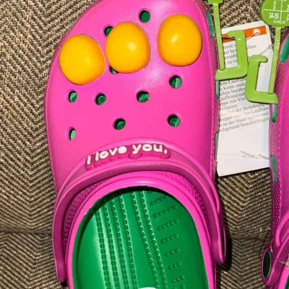 NWT Barney Crocs Classic Mattel Kids Purple and Green Clogs Shoes Size 3