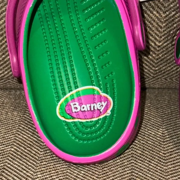 NWT Barney Crocs Classic Mattel Kids Purple and Green Clogs Shoes Size 3