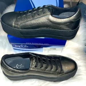 NWT Bos. &amp; Co. Platform Leather Unisex Pewter Sneakers 🩶