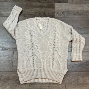 NWT! By Anthropologie V-Neck Drama 3D Cable Knit Tunic Sweater Women's Sz Medium