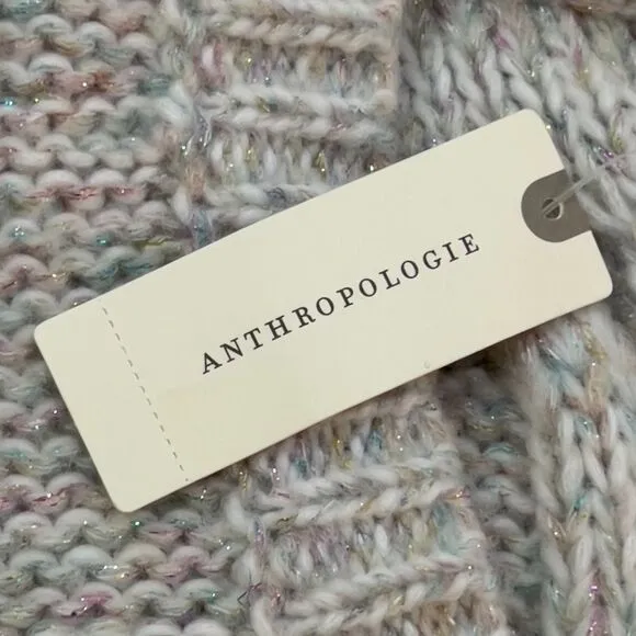 NWT! By Anthropologie V-Neck Drama 3D Cable Knit Tunic Sweater Women's Sz Medium