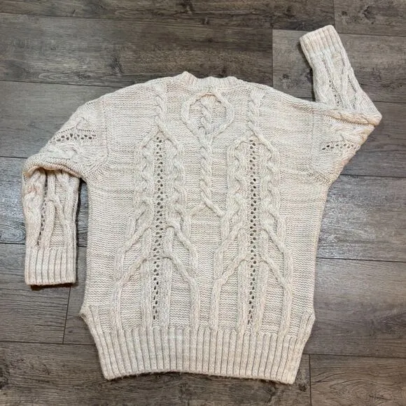 NWT! By Anthropologie V-Neck Drama 3D Cable Knit Tunic Sweater Women's Sz Medium