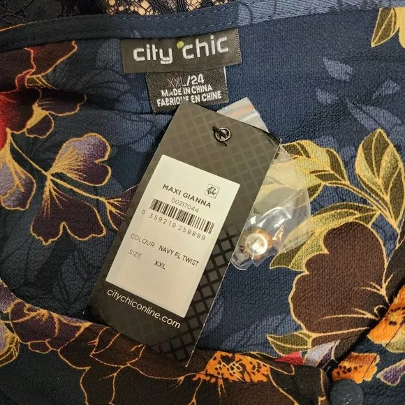NWT City Chic Maxi Gianna Navy FL Twist XXL = 24 = 3X