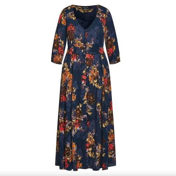NWT City Chic Maxi Gianna Navy FL Twist XXL = 24 = 3X