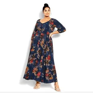 NWT City Chic Maxi Gianna Navy FL Twist XXL = 24 = 3X