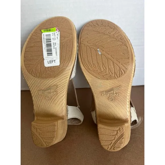 NWT Dansko Teagan Beige Leather Slingback Peep Block Heel Comfort Sandal 8.5-9