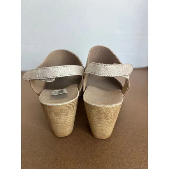 NWT Dansko Teagan Beige Leather Slingback Peep Block Heel Comfort Sandal 8.5-9