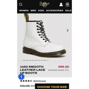 NWT Dr. Martens 1460 Smooth Leather Lace Up Boots - White - Womens sz 10
