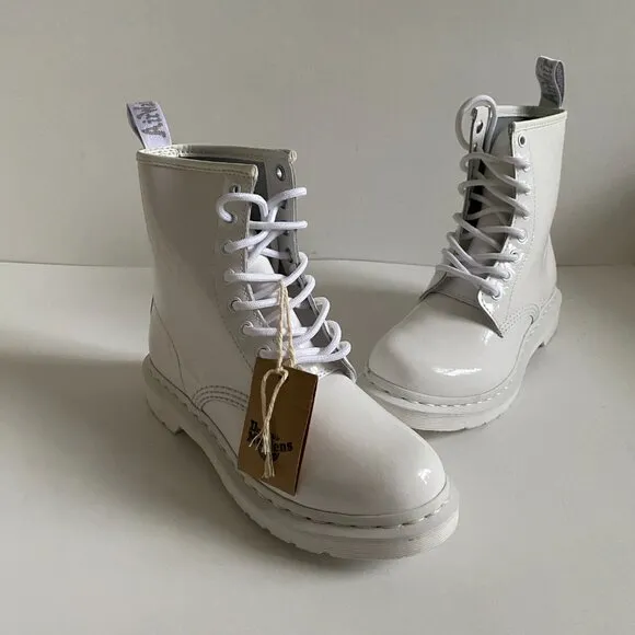 NWT Dr. Martens 1460 White Monochromatic Patent Leather Women's Boots Size 6