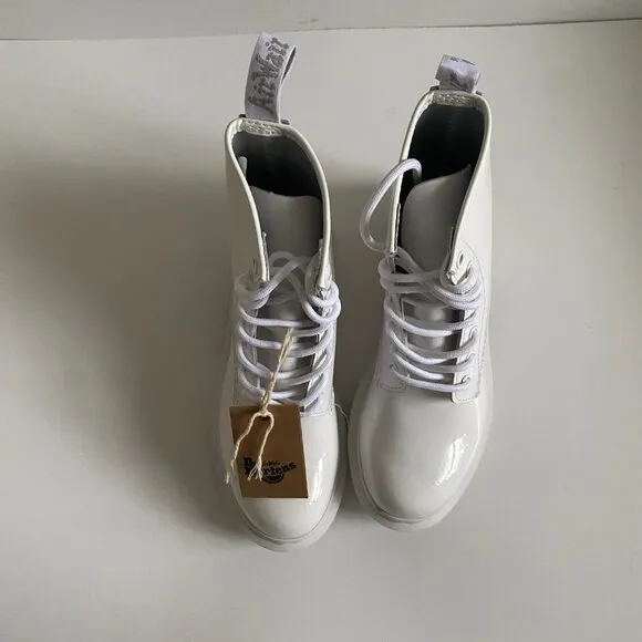 NWT Dr. Martens 1460 White Monochromatic Patent Leather Women's Boots Size 6