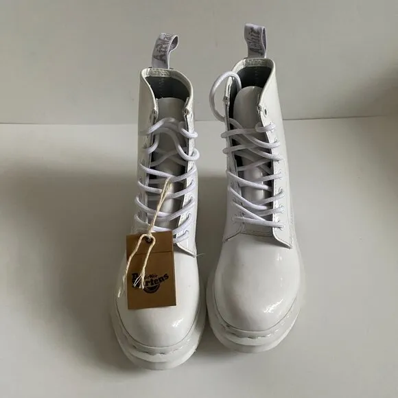 NWT Dr. Martens 1460 White Monochromatic Patent Leather Women's Boots Size 6