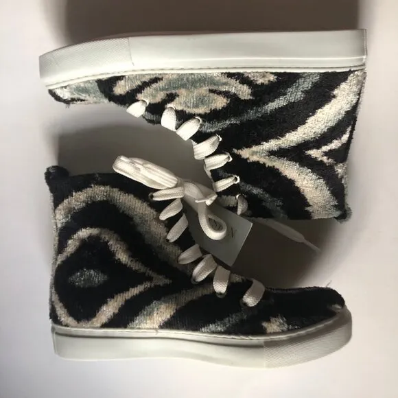 NWT Elysian silk velvet ikat fuzzy Ankara high top sneakers
