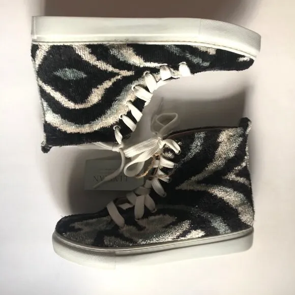 NWT Elysian silk velvet ikat fuzzy Ankara high top sneakers