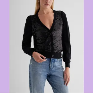 NWT Express Black Sequin Button Front Cardigan