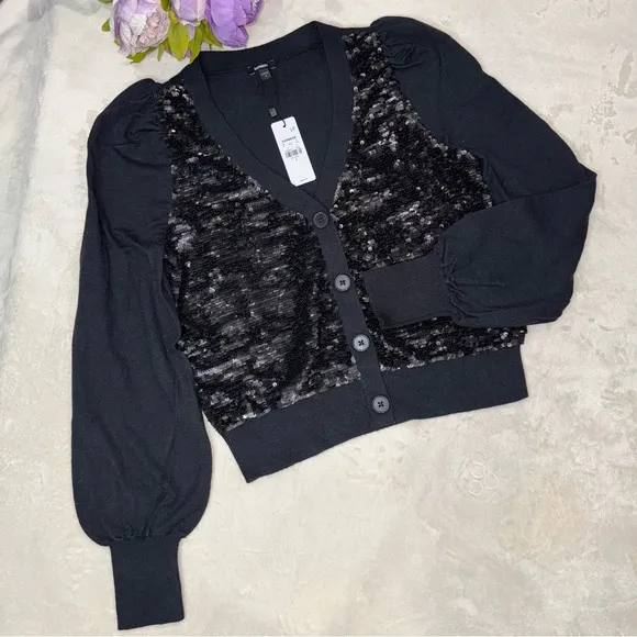NWT Express Black Sequin Button Front Cardigan