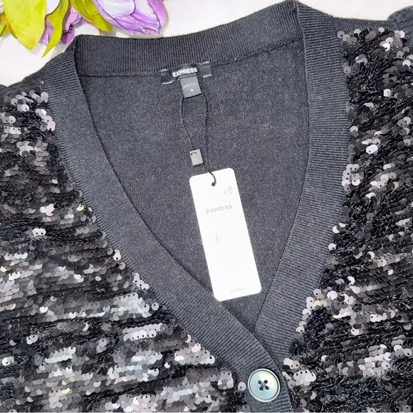 NWT Express Black Sequin Button Front Cardigan