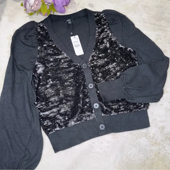 NWT Express Black Sequin Button Front Cardigan