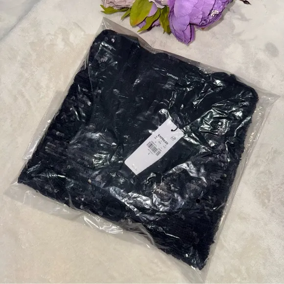 NWT Express Black Sequin Button Front Cardigan