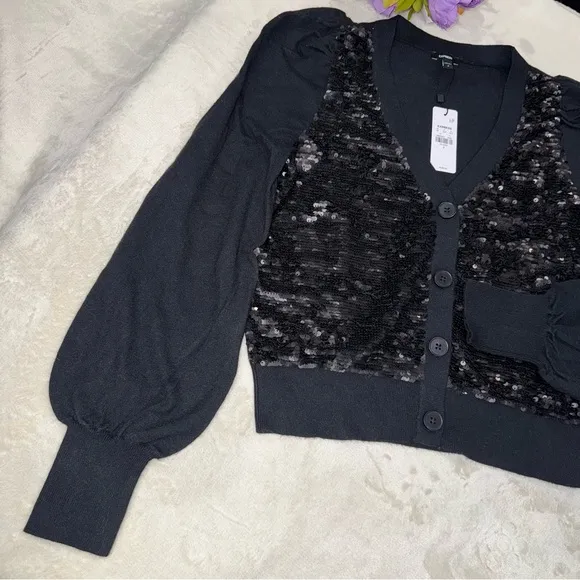 NWT Express Black Sequin Button Front Cardigan