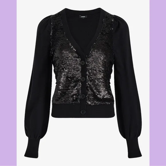 NWT Express Black Sequin Button Front Cardigan