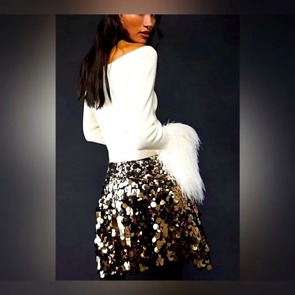 NWT! Free people Can't Get Enough Disc Sequin Mini Skirt in Gold and black