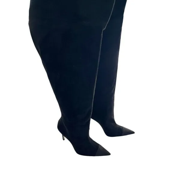 NWT Good American Black Suede Over the Knee Slouch Boots Women's Sz 6