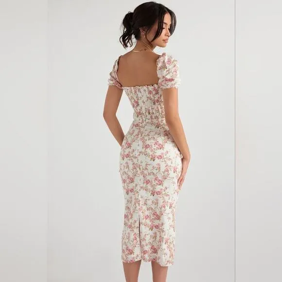Nwt House of CB‎ Bellucci Rose Floral Print Shirred Midi Sundress XL