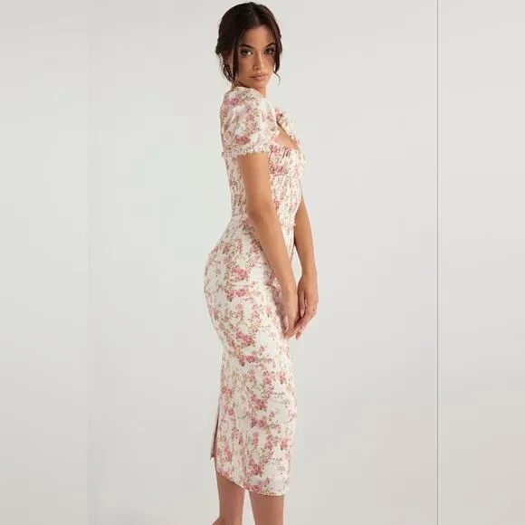 Nwt House of CB‎ Bellucci Rose Floral Print Shirred Midi Sundress XL