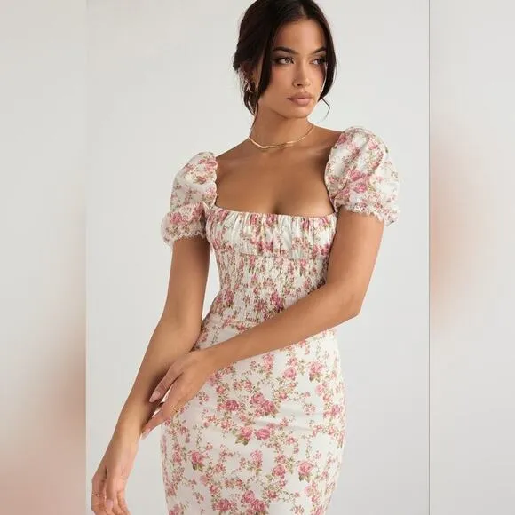 Nwt House of CB‎ Bellucci Rose Floral Print Shirred Midi Sundress XL