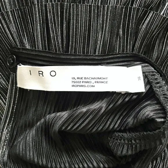 NWT IRO Paris Cuzco Tiered Metallic Plissé-Satin Mini Dress in Black/ Si…