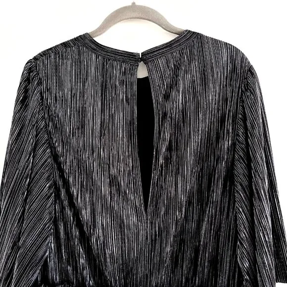 NWT IRO Paris Cuzco Tiered Metallic Plissé-Satin Mini Dress in Black/ Si…