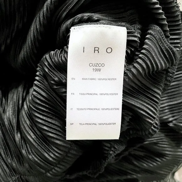 NWT IRO Paris Cuzco Tiered Metallic Plissé-Satin Mini Dress in Black/ Si…