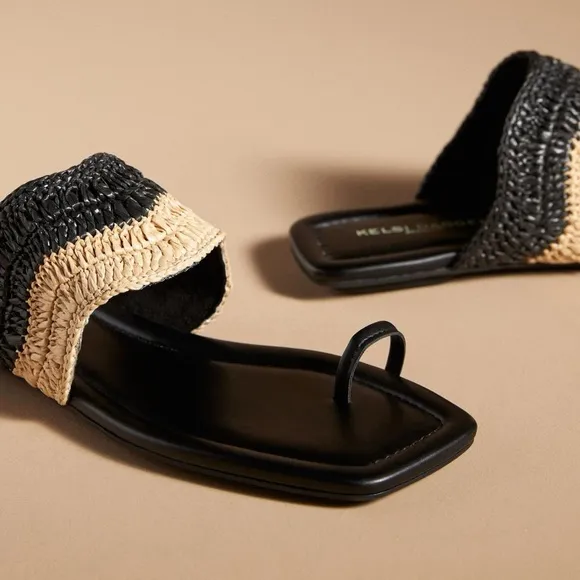NWT Kelsi Dagger Brooklyn Black and Tan Woven Theo Toe Ring Sandal 7.5 &amp; 8.5