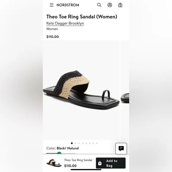 NWT Kelsi Dagger Brooklyn Black and Tan Woven Theo Toe Ring Sandal 7.5 &amp; 8.5
