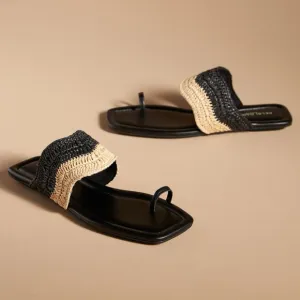 NWT Kelsi Dagger Brooklyn Black and Tan Woven Theo Toe Ring Sandal 7.5 &amp; 8.5