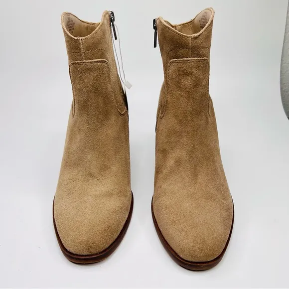 NWT Lucky Brand Waltz Tan Suede Leather Side Zip Western Wedge Ankle Boots