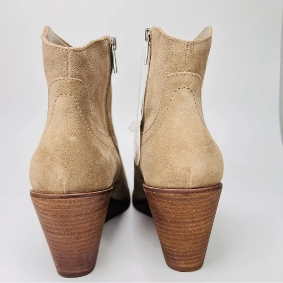 NWT Lucky Brand Waltz Tan Suede Leather Side Zip Western Wedge Ankle Boots